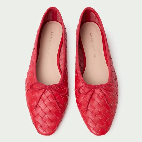 Loeffler Randall Landry Woven Ballet Flats Size 9 Red Leather Bow NEW $350 - Picture 3 of 16